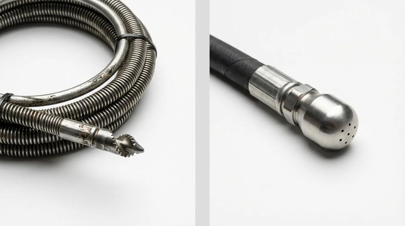 Drain snake cable and hydro jetting nozzle used for drain cleaning in Trenton, MO