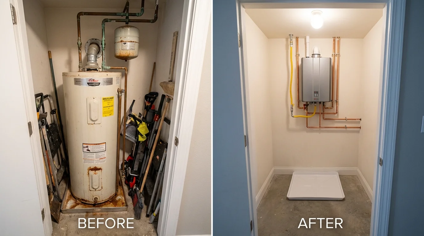 Tank water heater versus wall-mounted tankless unit comparison for Trenton, MO homeowners
