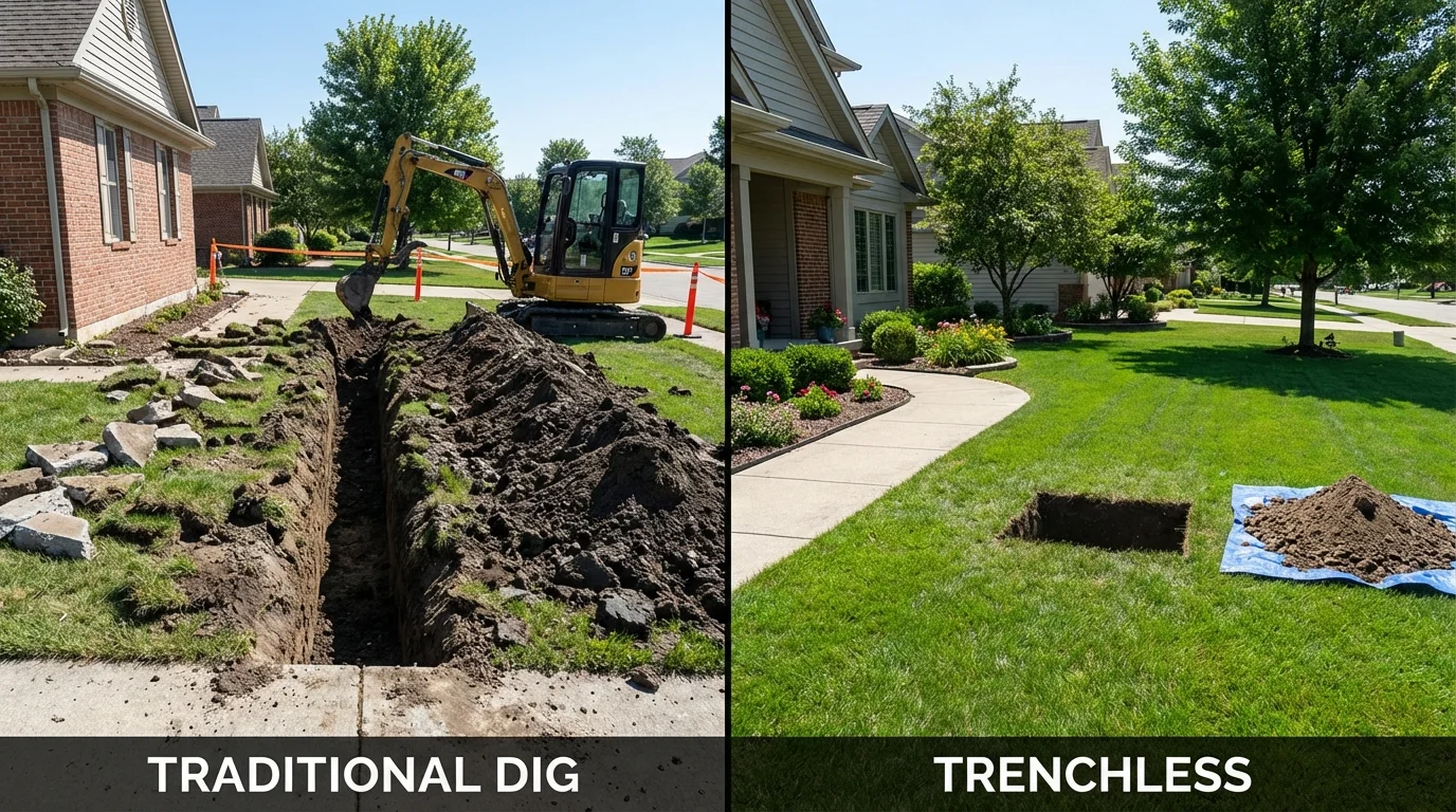 Trenchless sewer repair with minimal yard damage versus traditional excavation in Trenton, MO